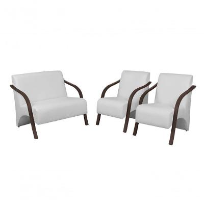 Conjunto Poltronas Vênus Pés Madeira Courino Branco