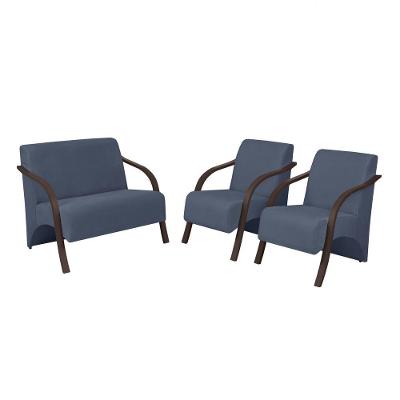 Conjunto Poltrona Vênus Braço Madeira Azul Bic