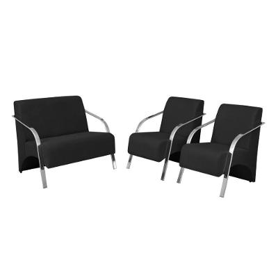 Conjunto Poltronas Vênus Braço Alumínio Suede Preto