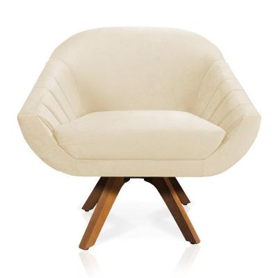 Kit 02 Poltronas Veludo Base Madeira Bege