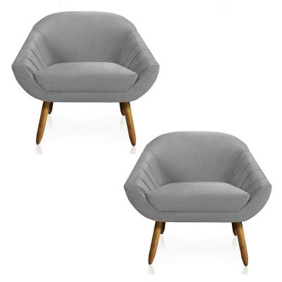 Kit 02 Poltronas Giovana Veludo Cinza Pés Palito Castanho