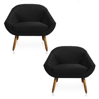Kit 02 Poltronas Giovana Veludo Preto Pés Palito Castanho