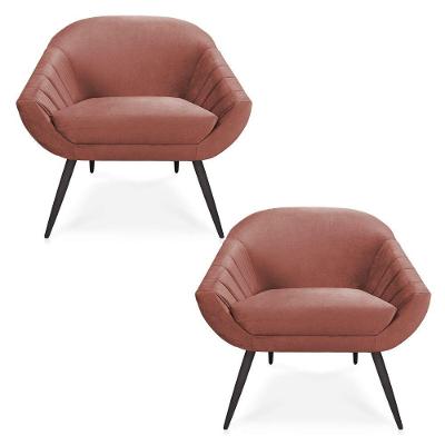 Kit 02 Poltronas Giovana Veludo Pés Palito De Ferro Rose