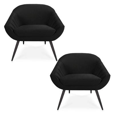 Kit 02 Poltronas Giovana Veludo Preto Pés Palito De Ferro