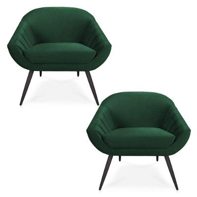Kit 02 Poltronas Giovana Veludo Verde Esmeralda Pés Palito De Ferro