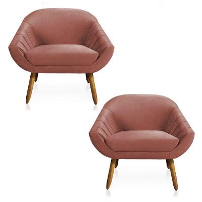 Kit 02 Poltronas Giovana Veludo Rose Pés Palito Castanho