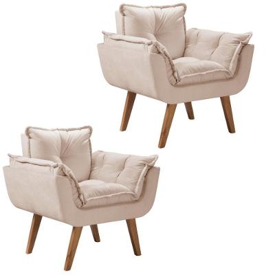 Kit 2 Poltronas Opalla Pés Palito 1 Lugar Bege