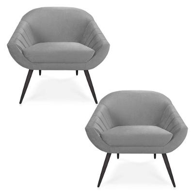 Kit 02 Poltronas Giovana Veludo Cinza Pés Palito De Ferro