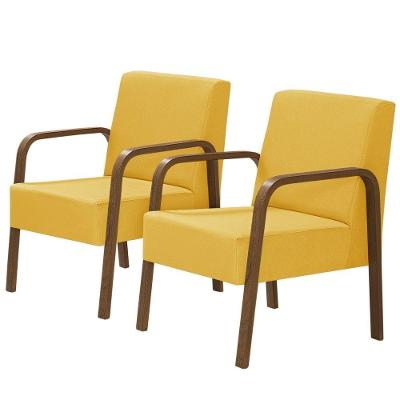 Kit 2 Poltronas 1 Lugar Luna Braço Madeira Amarelo