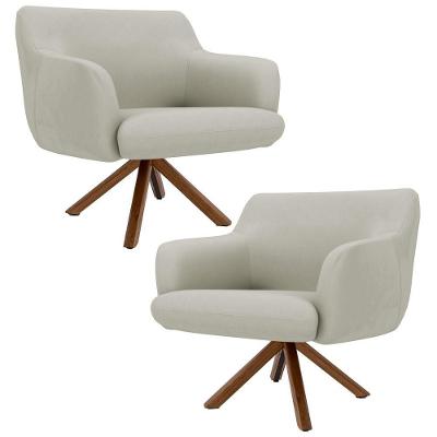 Kit 2 Poltronas Base Madeira Jade C-26ano Bege Claro