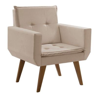 Poltrona Decorativa Taurus 1 Lugar Base Palito Tecido Bege