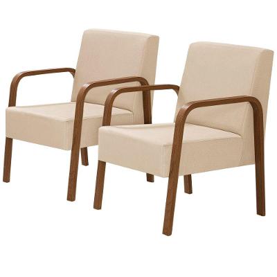 Kit 2 Poltronas 1 Lugar Jade Pé Madeira Suede Bege