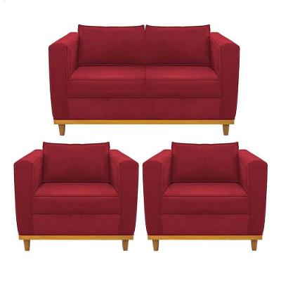 Kit Sofá 2 Lugares 2 Poltronas Europa Suede Vermelho