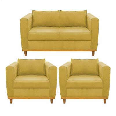 Kit Sofá 2 Lugares 2 Poltronas Europa Suede Amarelo