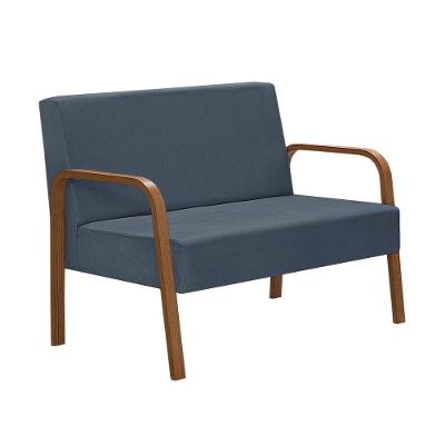 Poltrona 2 Lugares Jade Braço Madeira Suede Azul Bic