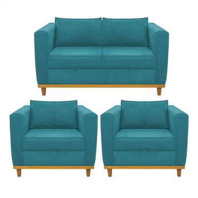 Kit Sofá 2 Lugares 2 Poltronas Europa Suede Azul Turquesa