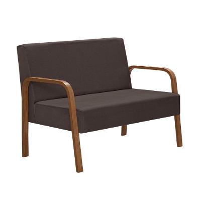 Poltrona 2 Lugares Jade Braço Madeira Suede Marrom