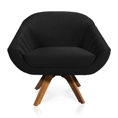 Poltrona Veludo Base Madeira Preto