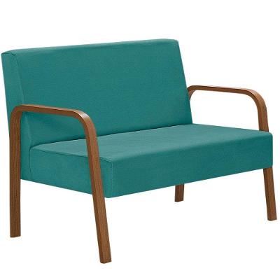 Poltrona 2 Lugares Jade Braço Madeira Suede Turquesa