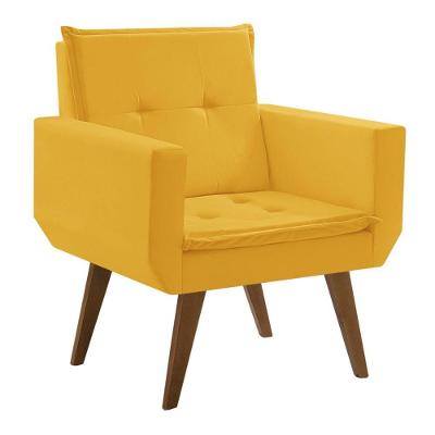 Poltrona Decorativa Taurus 1 Lugar Base Palito Tecido Suede Amarelo