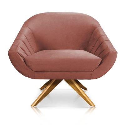 Poltrona Veludo Base Maderia Rose