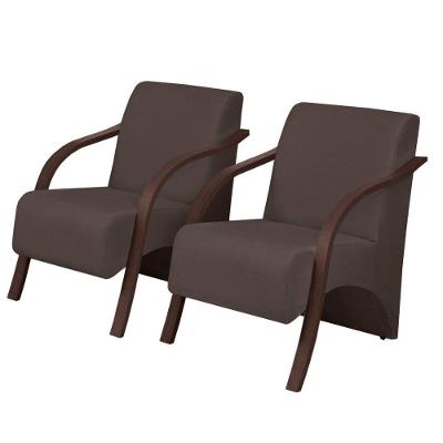 Kit 2 Poltronas Vênus 1 Lugar Marrom Braço Madeira