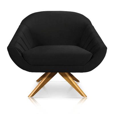 Poltrona Veludo Preto Base Maderia