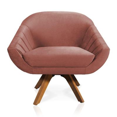 Poltrona Veludo Base Madeira Rose