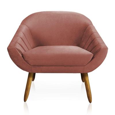 Poltrona Giovana Veludo Rose Pés Palito Castanho