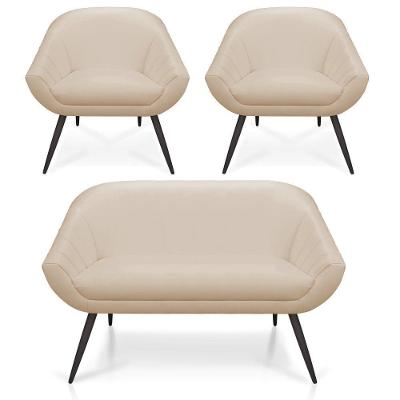 Kit 01 Namoradeira 02 Lugares E 02 Poltronas Giovana Corino Pés Palito De Ferro Bege