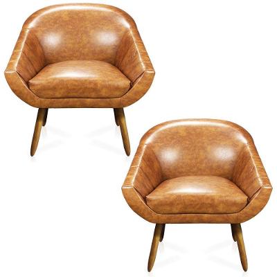 Kit 02 Poltronas Giovana Corano Nozes Pés Palito Castanho