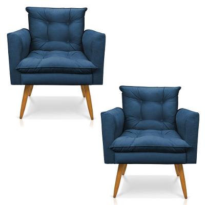 Kit 2 Poltronas Olivia Suede Pés Palito Castanho - Pallazio Cor Azul Marinho