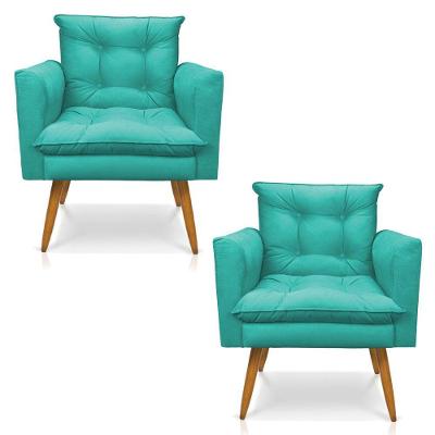Kit 2 Poltronas Olivia Suede Pés Palito Castanho - Pallazio Cor Azul Turquesa