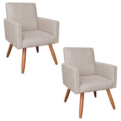 Kit 2 Poltronas Nina Suede Pés Palito Castanho - Pallazio Cor Bege