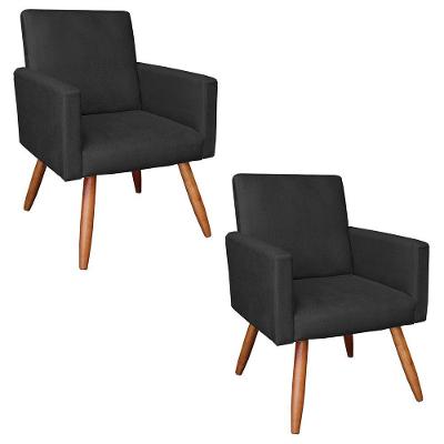 Kit 2 Poltronas Nina Suede Pés Palito Castanho - Pallazio Cor Preto