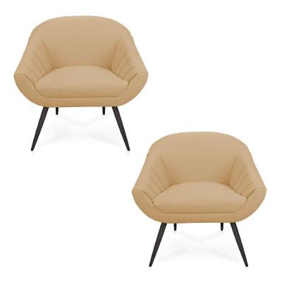 Kit 02 Poltronas Giovana Linho Areia A27 Pés Palito De Ferro