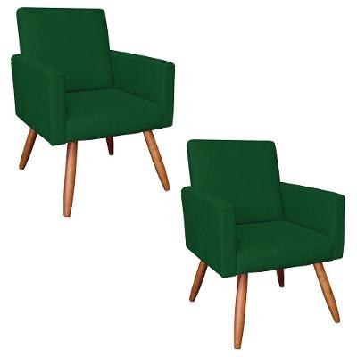 Kit 2 Poltronas Nina Suede Pés Palito Castanho - Pallazio Cor Verde