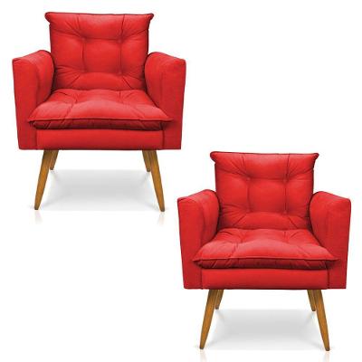 Kit 2 Poltronas Olivia Suede Pés Palito Castanho - Pallazio Cor Vermelho