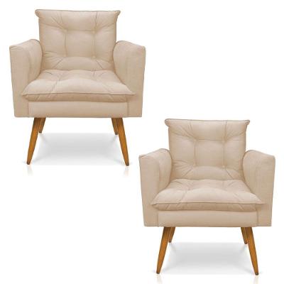 Kit 2 Poltronas Olivia Suede Pés Palito Castanho - Pallazio Cor Bege