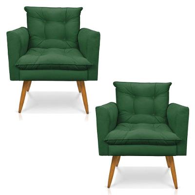 Kit 2 Poltronas Olivia Suede Pés Palito Castanho - Pallazio Cor Verde
