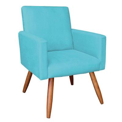 Poltrona Nina Suede Pés Palito Castanho - Pallazio Cor Azul Turquesa
