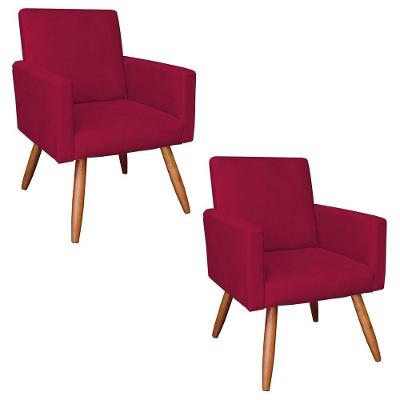 Kit 2 Poltronas Nina Suede Pés Palito Castanho - Pallazio Cor Vermelho