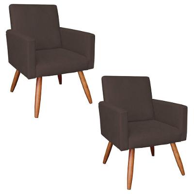 Kit 2 Poltronas Nina Suede Marrom Pés Palito Castanho - Pallazio