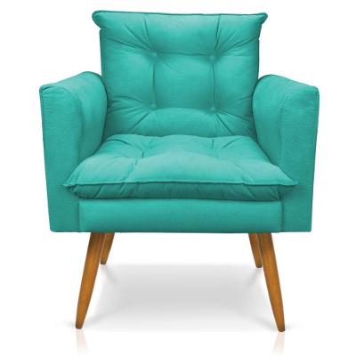 Poltrona Olivia Suede Pés Palito Castanho - Pallazio Cor Azul Turquesa