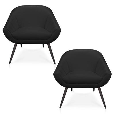 Kit 02 Poltronas Giovana Corino Preto Pés Palito De Ferro