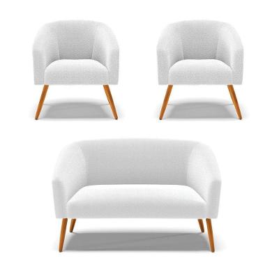Kit 1 Sofá Namoradeira E 2 Poltronas Stella Bouclê Pés Palito Castanho D'rossi Cor Off White