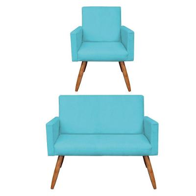 Kit Poltrona e Namoradeira Nina Suede Azul Turquesa