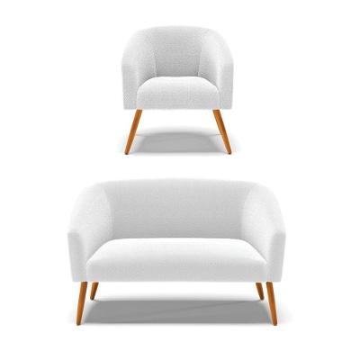 Kit 1 Sofá Namoradeira E 1 Poltrona Stella Bouclê Pés Palito Castanho - D'rossi Cor Off White