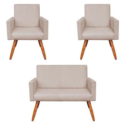 Kit 2 Poltronas e Namoradeira Nina Suede Bege