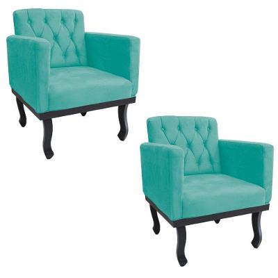 02 Poltronas Classic Pés Luís Xv Suede Azul Tiffany